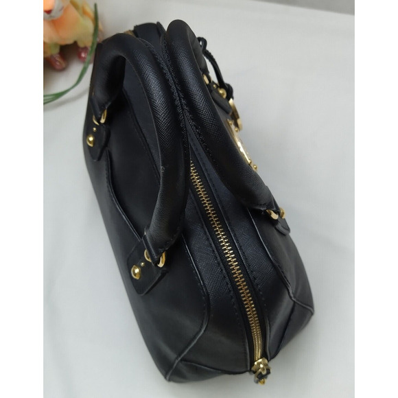 Michael Kors Black Leather Domed Double Handles Zipper Satchel Bag - Picture 5 of 14